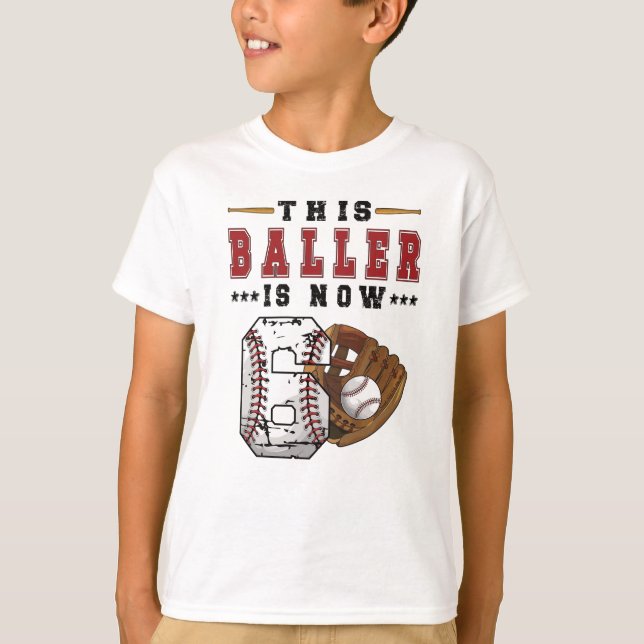 6th Birthday Gift Baseball Player 6 Year Old Boy T-Shirt (Front)