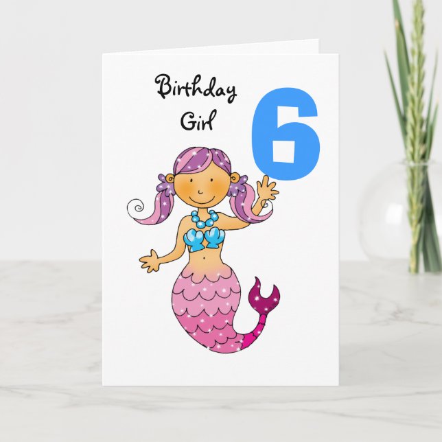 6th birthday gift for a girl, cute mermaid card (Front)