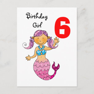 6th birthday gift for a girl, cute mermaid postcard