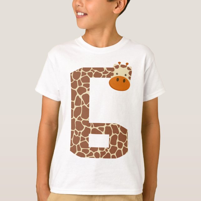 6th Birthday Giraffe Animal 6 Year Old Boys Kids T-Shirt (Front)