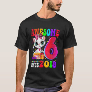 6th Birthday Girl Party Cute cat 6 Years Old Aweso T-Shirt