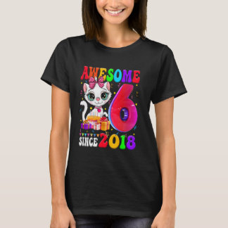 6th Birthday Girl Party Cute cat 6 Years Old Aweso T-Shirt