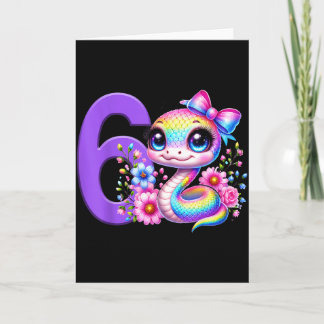 6th Birthday Girl Snake Party Rainbow Coquette Bow Card