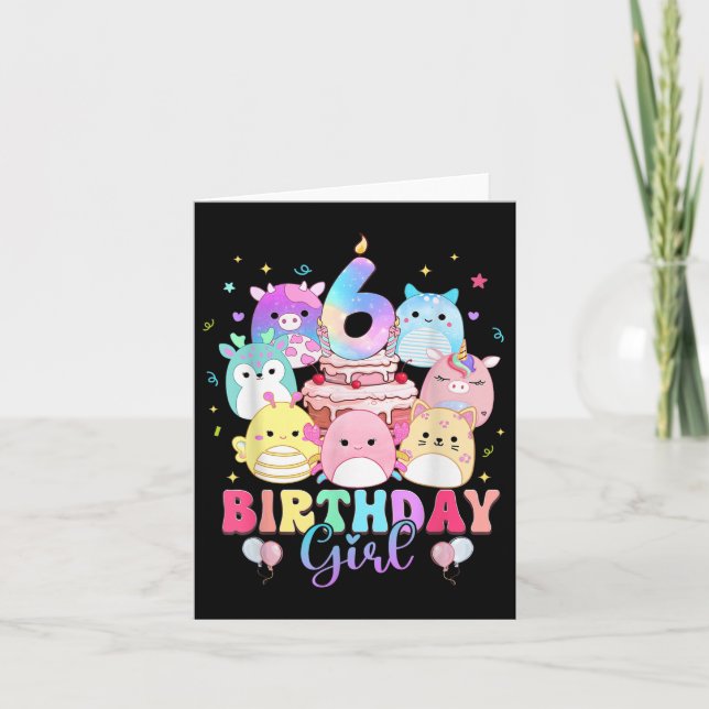 6th Birthday Girl Squish Squad Mallow 6 Year Old G Card (Front)