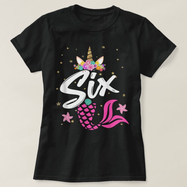 6th Birthday Girl Unicorn Mermaid Tail 6 Years Old T-Shirt (Design Front)