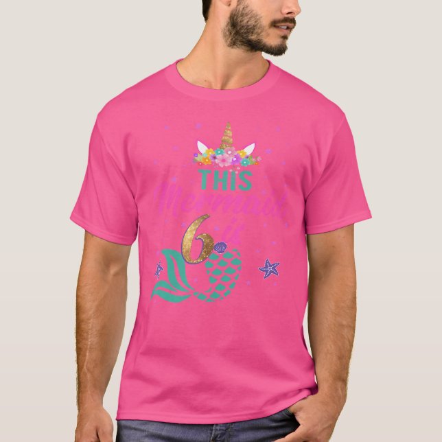 6Th Birthday Girl Unicorn Mermaid Tail 6 Years Old T-Shirt (Front)