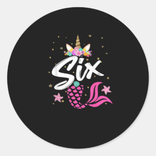 6th Birthday Girl Unicorn Shirt Mermaid Tail 6 Yea Classic Round Sticker