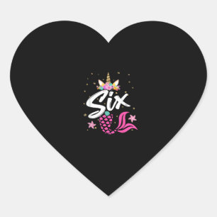 6th Birthday Girl Unicorn Shirt Mermaid Tail 6 Yea Heart Sticker