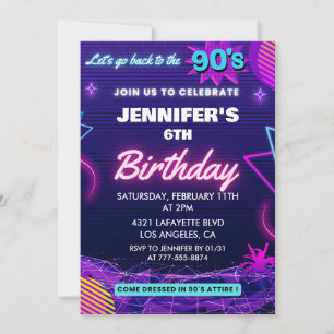 6th birthday invitation 90s themed Retro