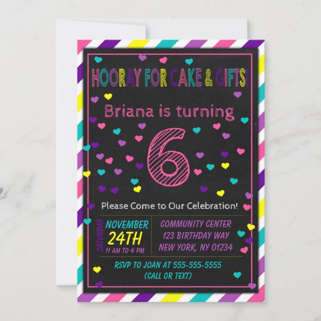 6th Birthday Invitation for a Girls Birthday Party (Front)
