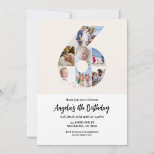 6th Birthday Invitation Minimalist - Number 6