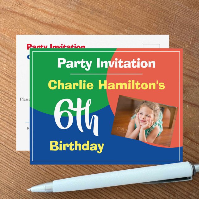 6th Birthday Invitation with Photo Postcard (Creator Uploaded)