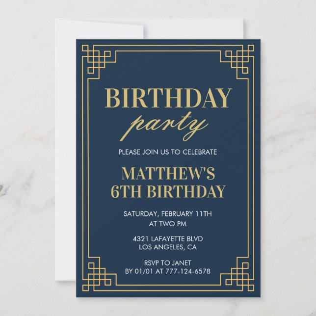 6th birthday invitations Birthday party boy navy (Front)