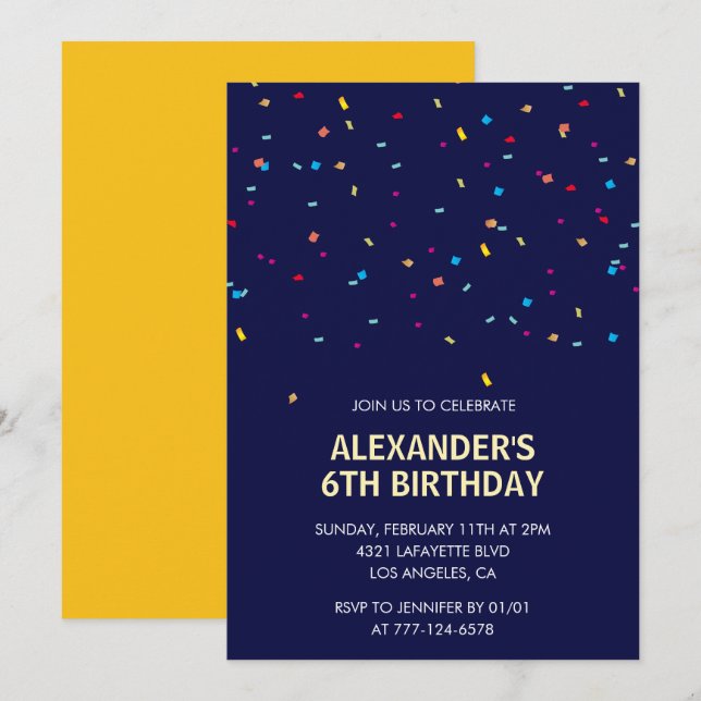 6th birthday invitations Boy Confetti Modern (Front/Back)