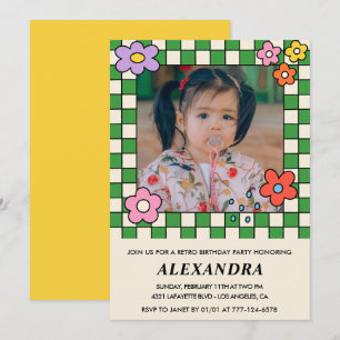 6th birthday invitations Retro Groovy Flowers