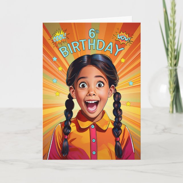 6th Birthday Latin American Girl Pop Art Style Card (Front)