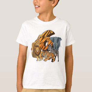 6th Birthday Lion, Tiger, Elephant, Zebra Kids T-Shirt