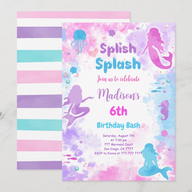 6th Birthday Mermaid Invitation (Front/Back)