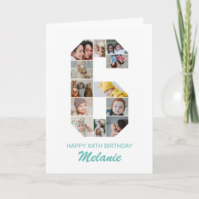 6th Birthday Number 6 Photo Collage Personalised Card (Front)