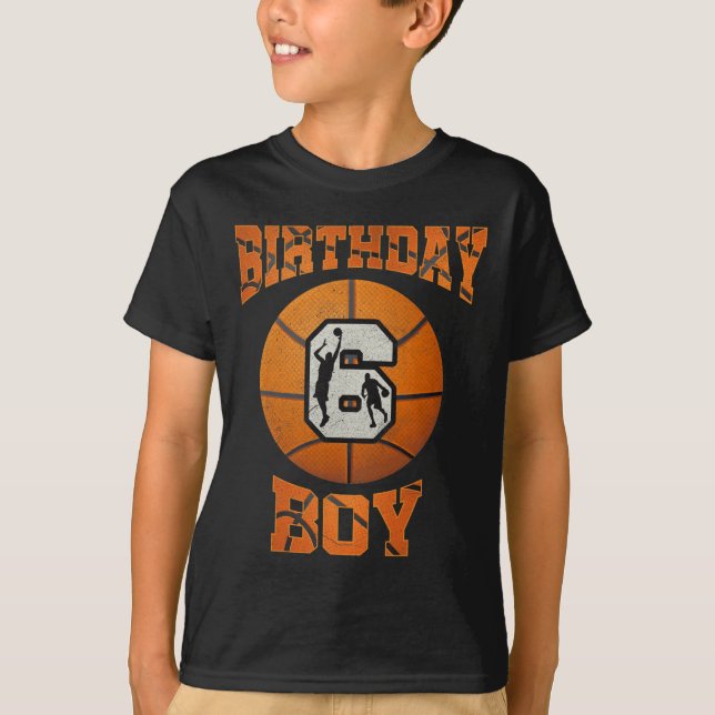 6th Birthday Outfit Boy Basketball Six 6 Year Old  T-Shirt (Front)