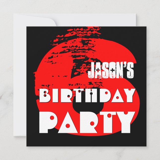 6th Birthday Party 6 Year Old Grunge Design Invitation (Front)