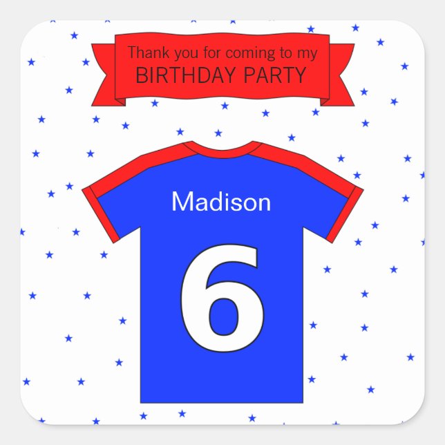 6th birthday party add text and name square sticker (Front)