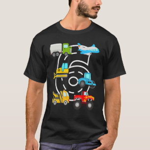 6th Birthday Party Age 6 Plane Truck Car Digger Bi T-Shirt