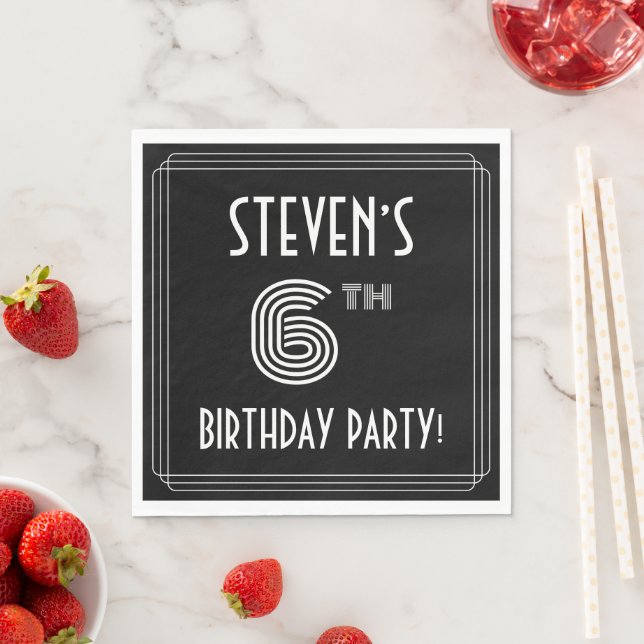 6th Birthday Party: Art Deco Style + Custom Name Napkin (Insitu)