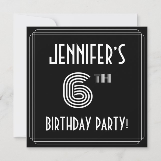 6th Birthday Party: Art Deco Style w/ Custom Name Invitation (Front)