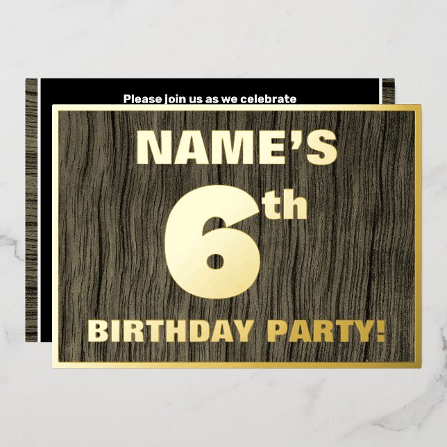 6th Birthday Party: Bold, Faux Wood Grain Pattern (Front/Back)