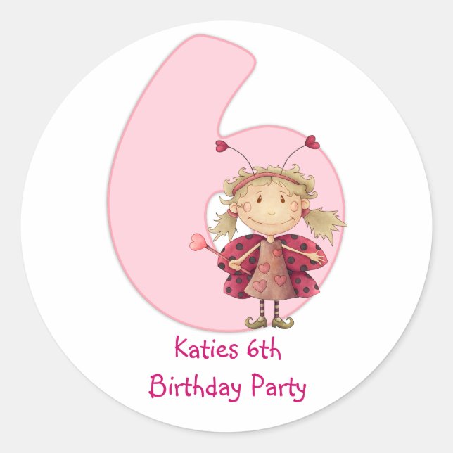 6th birthday party customisable sticker - cute (Front)
