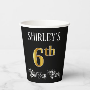 6th Birthday Party — Fancy Script, Faux Gold Look Paper Cups