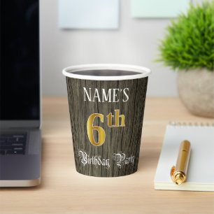 6th Birthday Party — Faux Gold & Faux Wood Looks Paper Cups