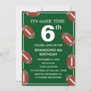 6th Birthday Party Football Green Sport Kids Boy Invitation
