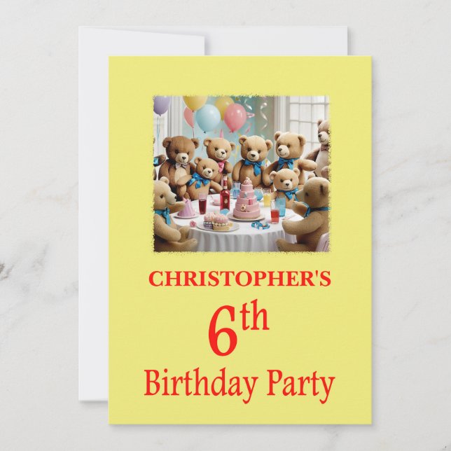 6th Birthday Party Invitation Teddy Bears Party (Front)