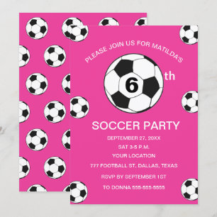 6th Birthday Party Soccer Pink Girls Sports Invitation