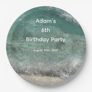 6th Birthday Party Water Abstract Custom Name Age Paper Plate