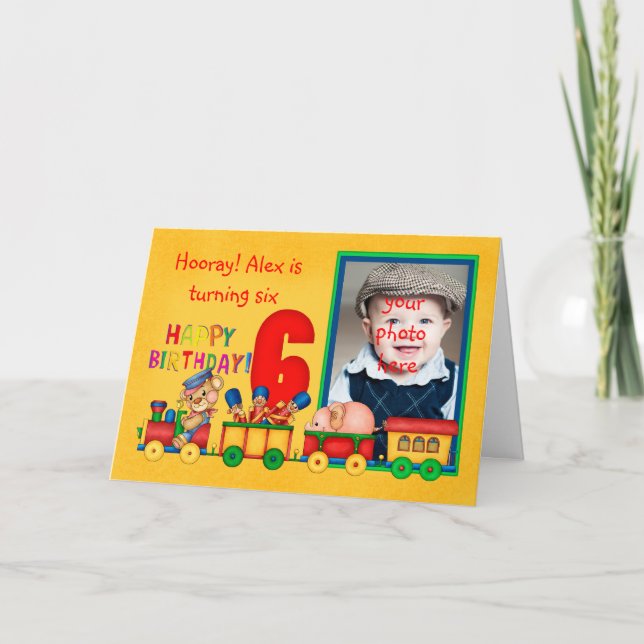 6th birthday photo card with toy train - toy train (Front)