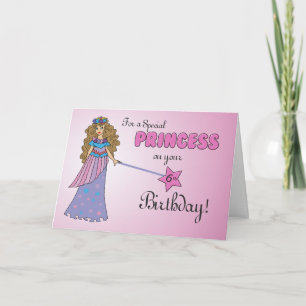 6th Birthday Pink Princess with Sparkly-Look Wand Card