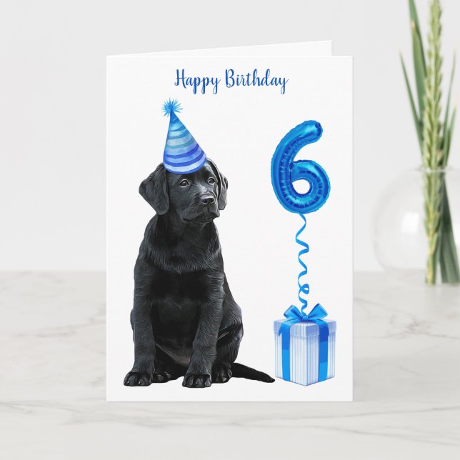 6th Birthday Puppy Theme- Cute Dog Blue Boy Pawty Card (Front)
