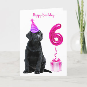 6th Birthday Puppy Theme- Cute Dog Pink Girl Pawty Card