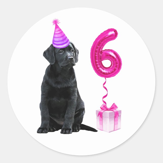 6th Birthday Puppy Theme- Cute Dog Pink Girl Pawty Classic Round Sticker (Front)