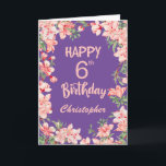6th Birthday Purple Pink Peach Watercolor Floral Card<br><div class="desc">6th Birthday Purple Peach Watercolor Floral Birthday Card. For further customisation,  please click the "Customise it" button and use our design tool to modify this template.</div>