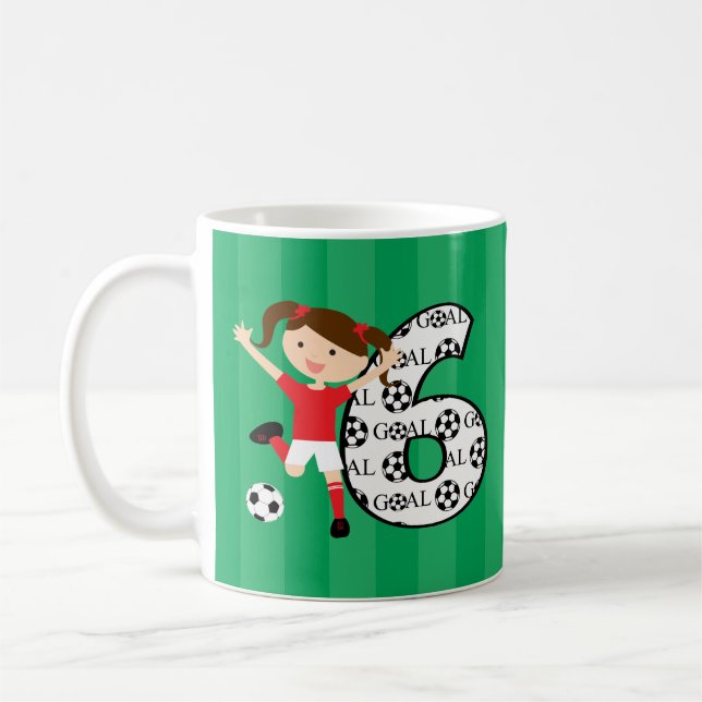 6th Birthday Red and White Soccer Girl 1 Coffee Mug (Left)