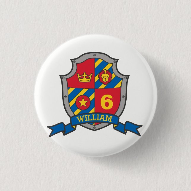 6th Birthday red blue knights shield age button (Front)