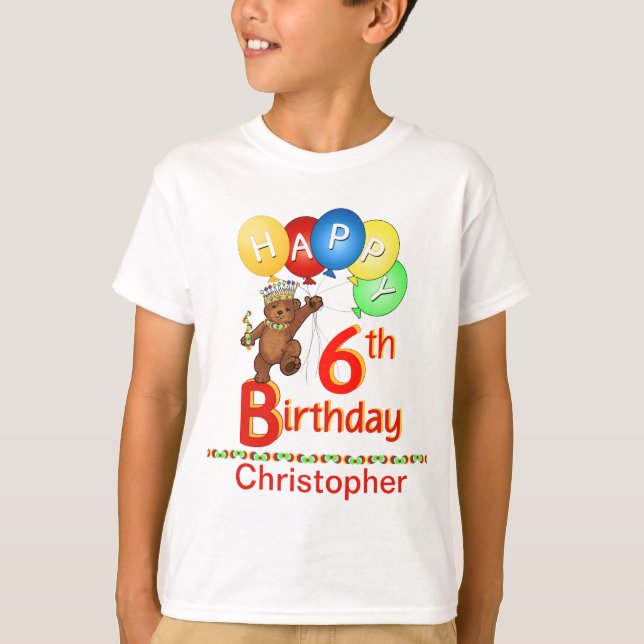 6th Birthday Regal Teddy Beary Custom Name T-Shirt (Front)