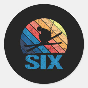 6th Birthday Retro Ski Skiing 6 Year Old Boys Girl Classic Round Sticker