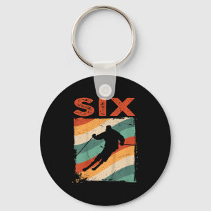 6th Birthday Retro Ski Skiing 6 Year Old Boys Girl Key Ring