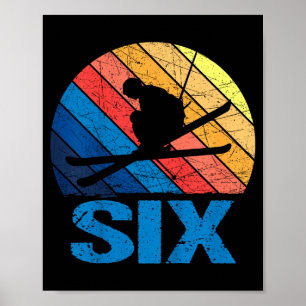 6th birthday retro ski skiing 6 year old boys girl poster