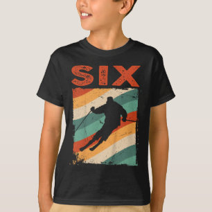6th Birthday Retro Ski Skiing 6 Year Old Boys Girl T-Shirt